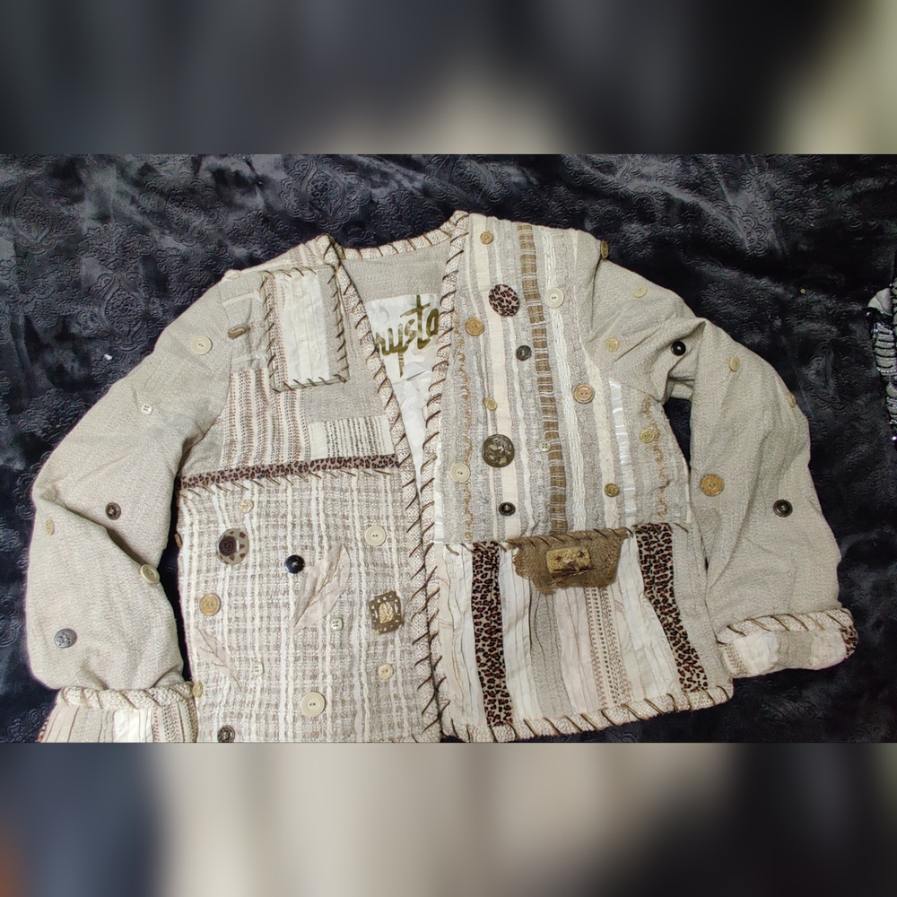 Vintage Handwoven Patchwork Bohemian Button-Embellished Jacket